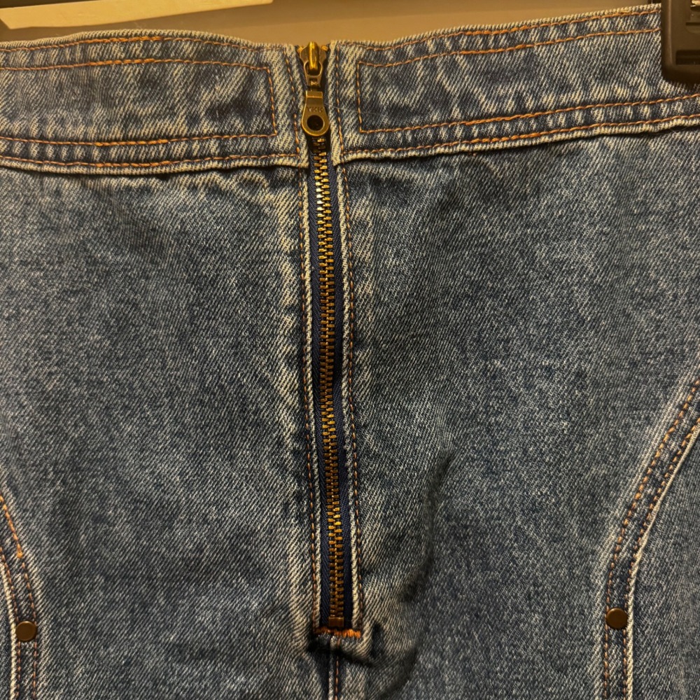 Natural Life Womens Denim Midi Skirt Blue NWT Paneled Frayed Hem size 8 - Picture 8 of 10